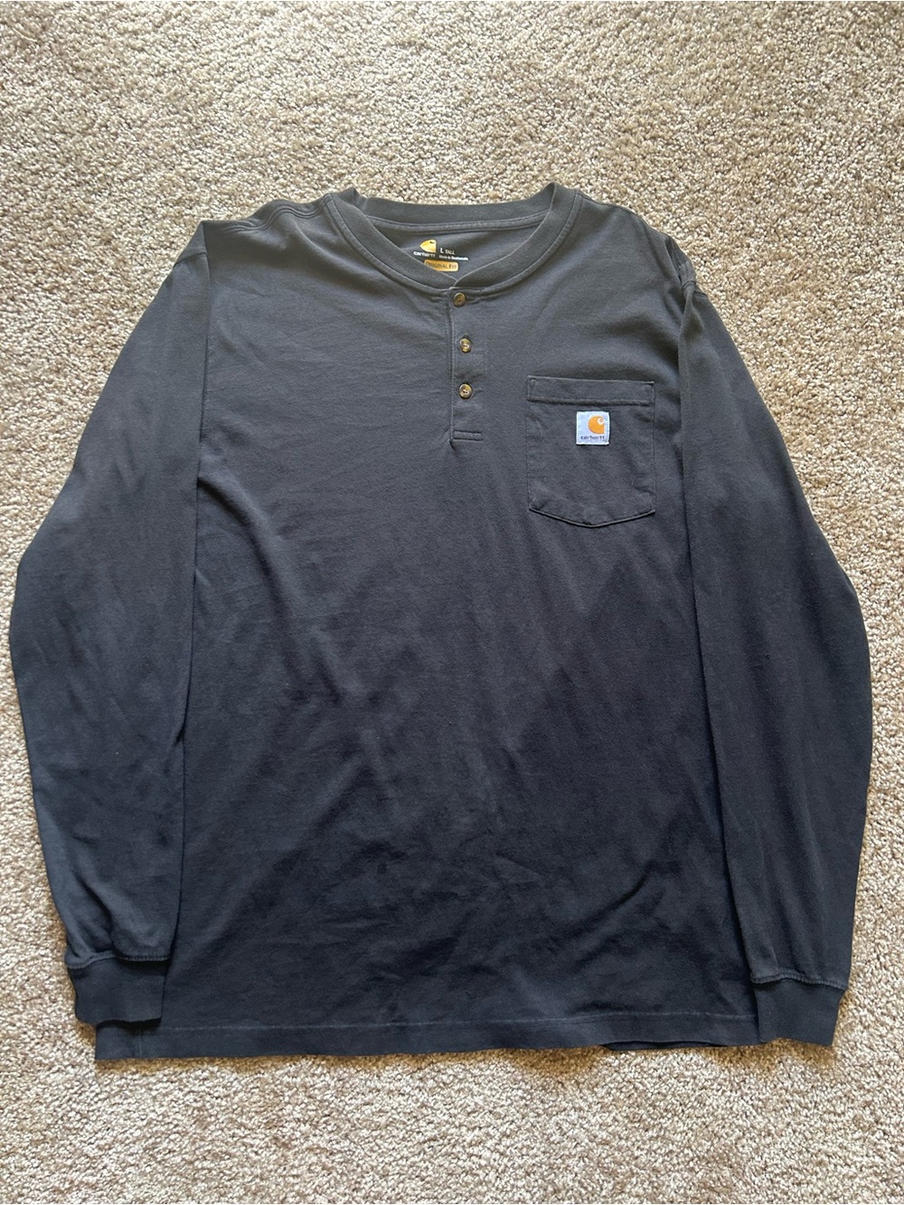 Carhartt Men's Black Long-Sleeve Henley Pocket Shirt Size Large Tall